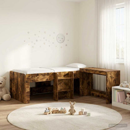 Kids'High Bed Frame with Desk 2 pcs Smoked Oak Engineered Wood