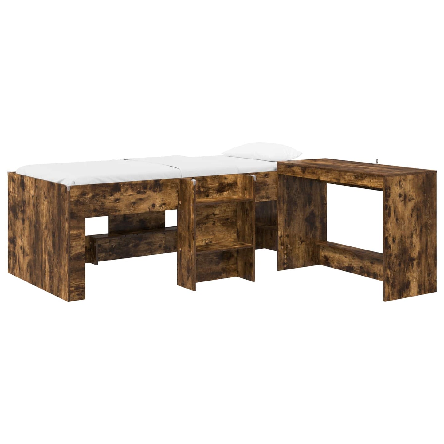 Kids'High Bed Frame with Desk 2 pcs Smoked Oak Engineered Wood