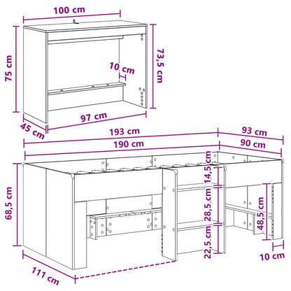Kids'High Bed Frame with Desk 2 pcs Smoked Oak Engineered Wood