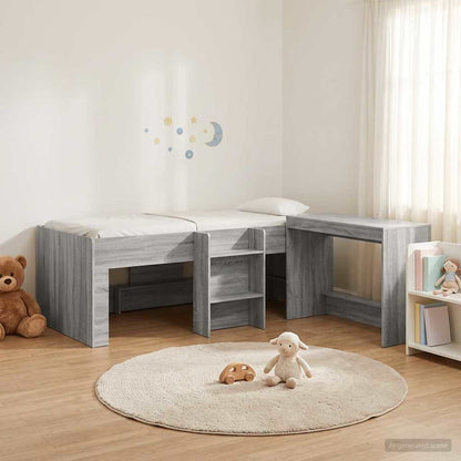Kids'High Bed Frame with Desk 2 pcs Grey Sonoma
