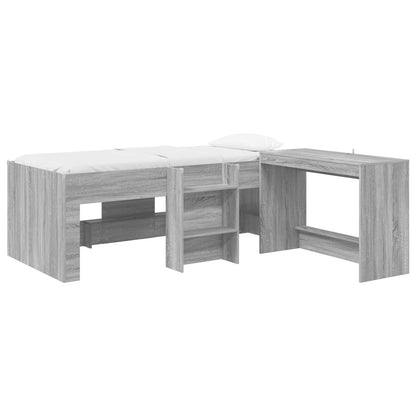 Kids'High Bed Frame with Desk 2 pcs Grey Sonoma