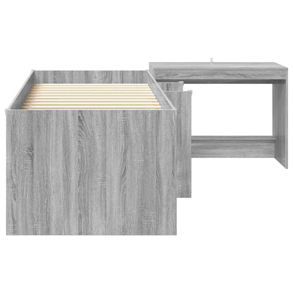 Kids'High Bed Frame with Desk 2 pcs Grey Sonoma