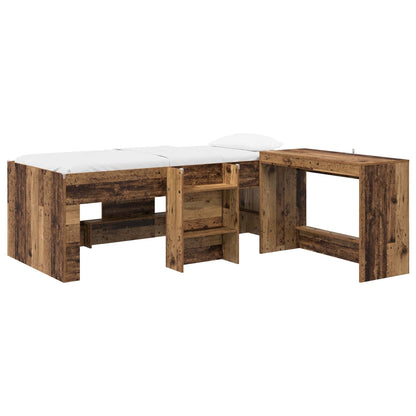 Kids'High Bed Frame with Desk Old wood 90 x 190 cm