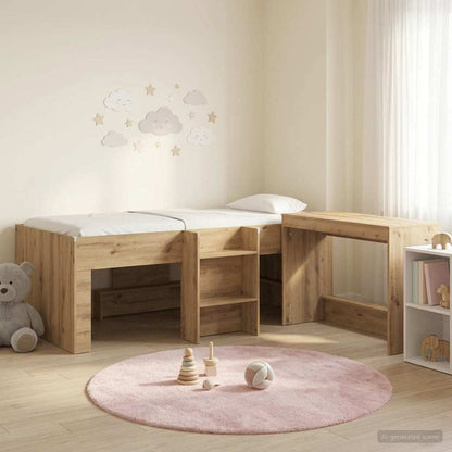 Kids'High Bed Frame with Desk 2 pcs Artisan Oak