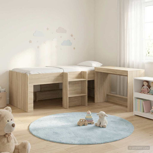 Kids'High Bed Frame with Desk 2 pcs Sonoma Oak Engineered Wood