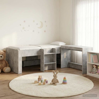 Kids'High Bed Frame with Desk Concrete Grey 75 x 190 cm
