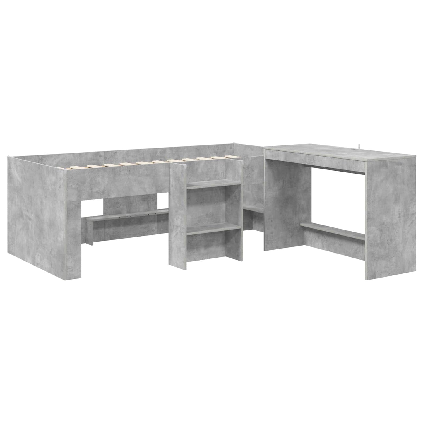 Kids'High Bed Frame with Desk Concrete Grey 75 x 190 cm