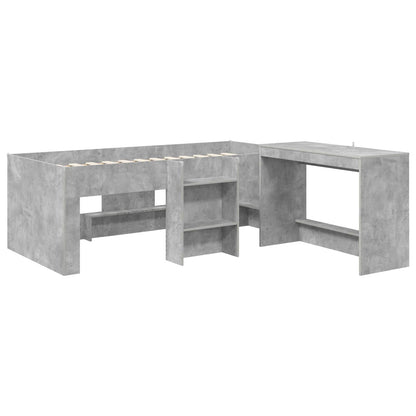 Kids'High Bed Frame with Desk Concrete Grey 75 x 190 cm