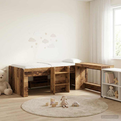 Kids'High Bed Frame with Desk 2 pcs Old wood Engineered Wood