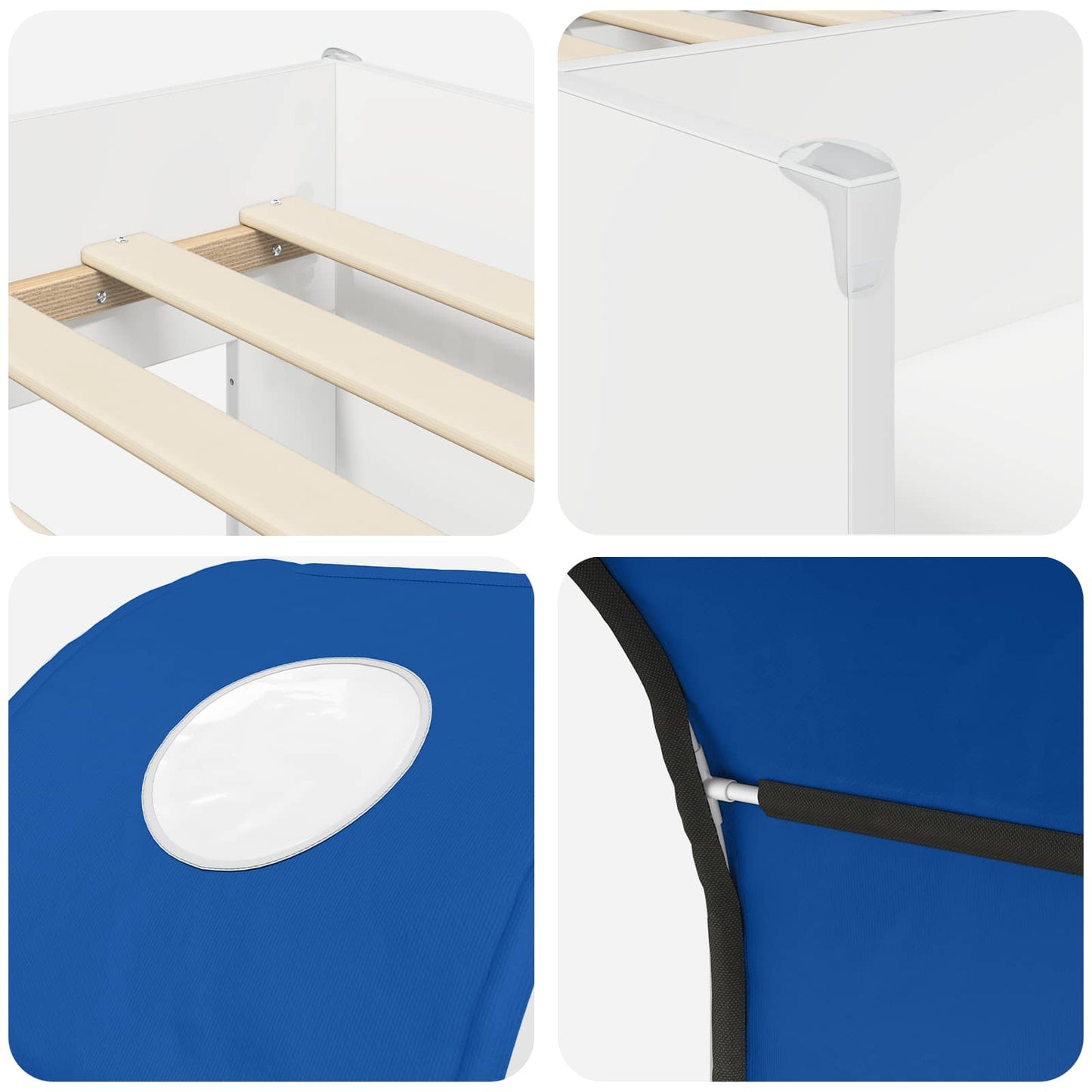 Bed with Tunnel 3 pcs White and Blue Engineered Wood