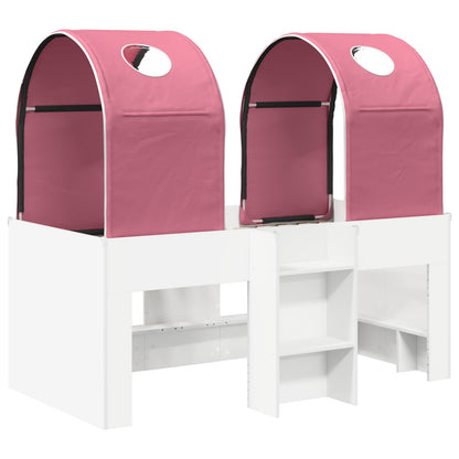 Bed with Tunnel 3 pcs White and Pink Engineered Wood