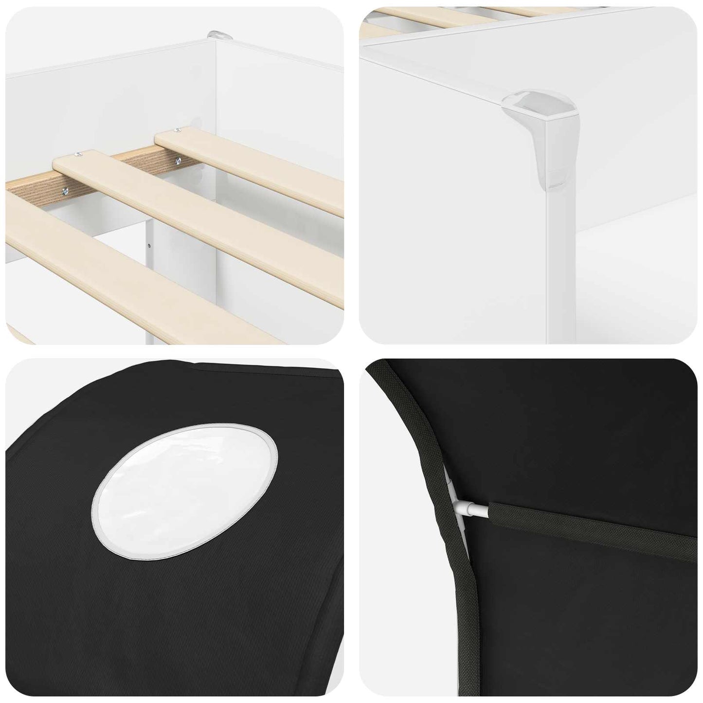 Bed with Tunnel 3 pcs White and Black Engineered Wood