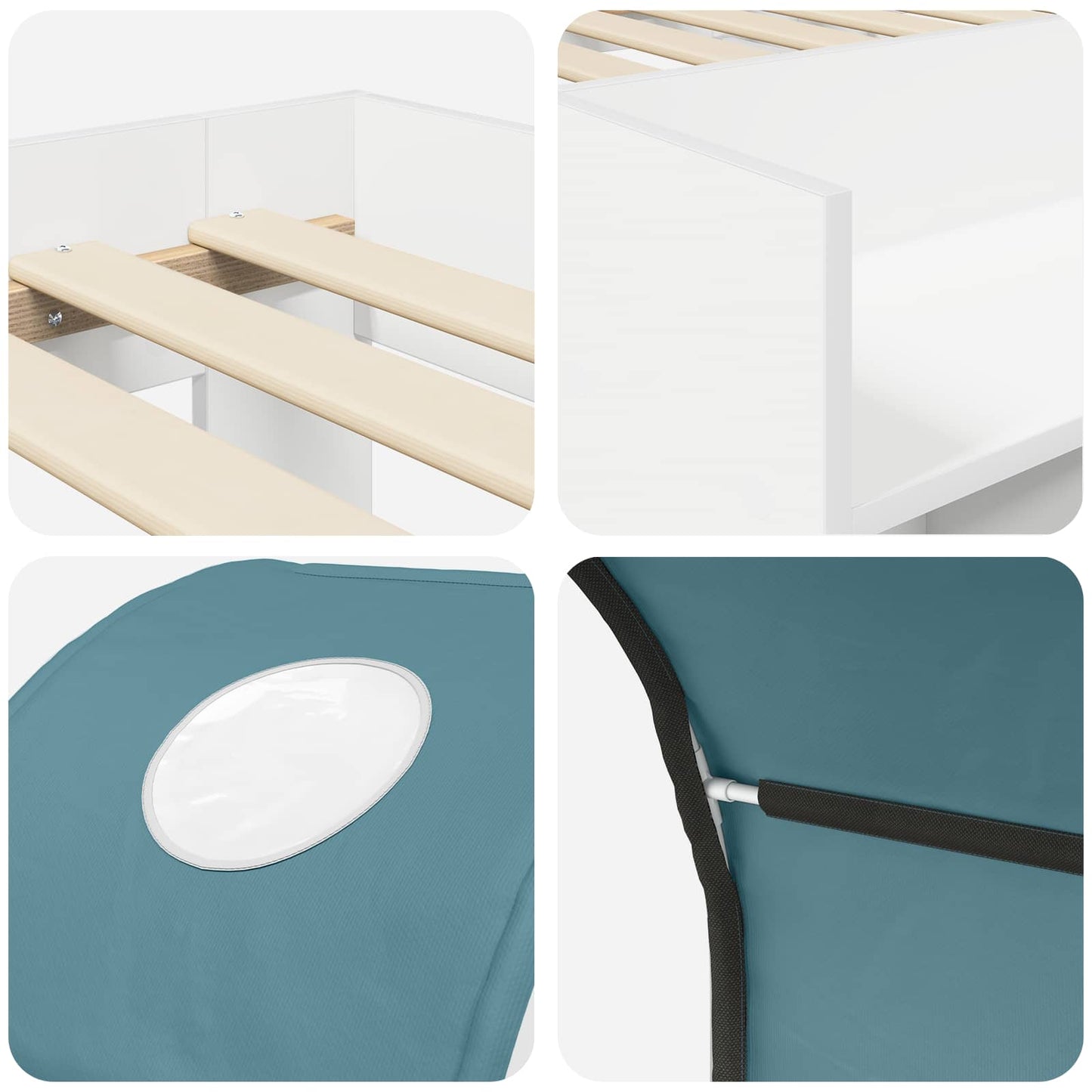 Bed with Tunnel 3 pcs White and Light Blue Engineered Wood