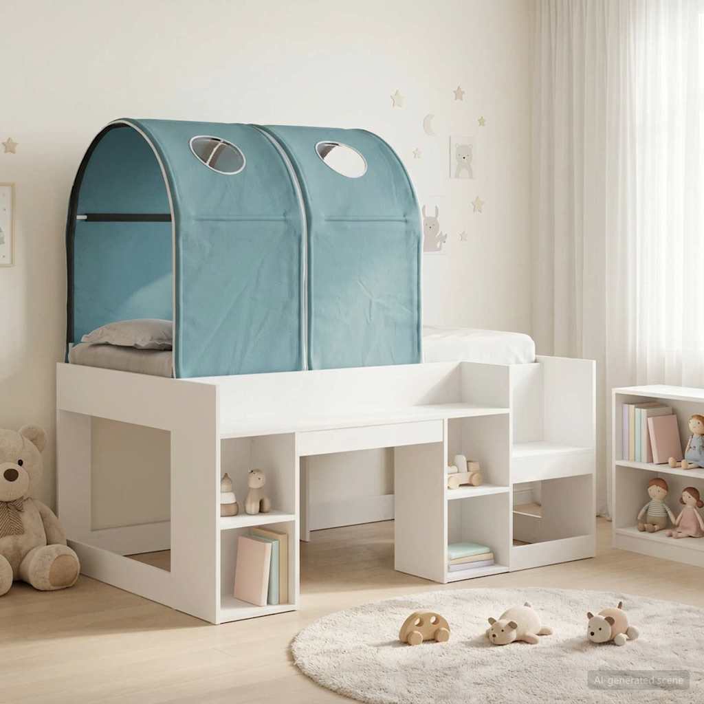 Bed with Tunnel 3 pcs White and Light Blue Engineered Wood