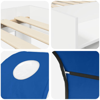 Bed with Tunnel with Shelf 3 pcs White and Blue Engineered Wood