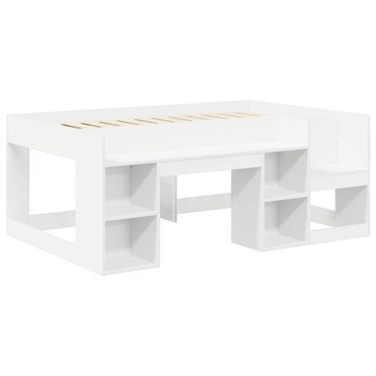 Bed with Tunnel with Shelf 3 pcs White and Pink Engineered Wood