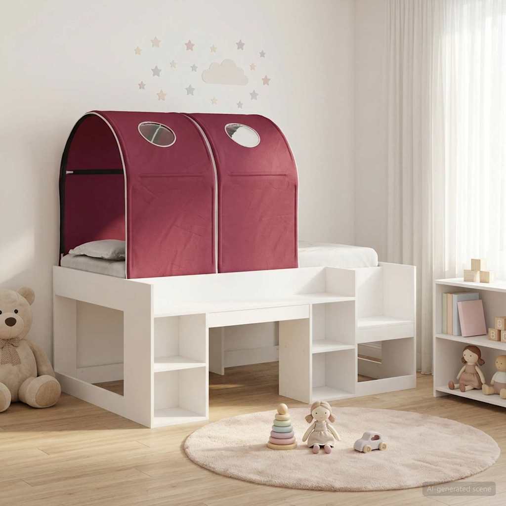 Bed with Tunnel with Shelf 3 pcs White and Red Engineered Wood
