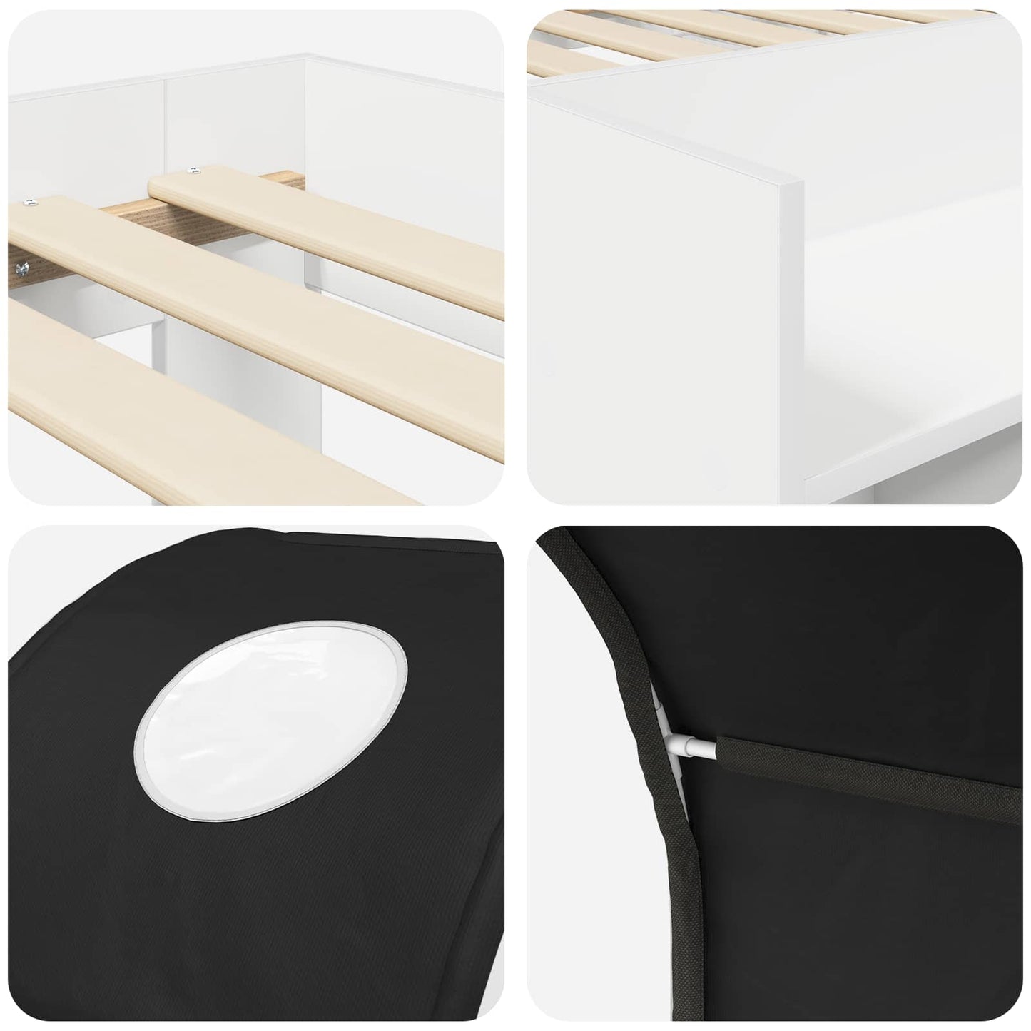 Bed with Tunnel 3 pcs White and Black Engineered Wood