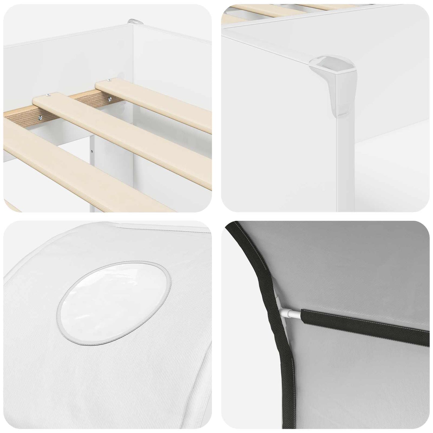 Bed with Tunnel with Shelf 3 pcs White Engineered Wood