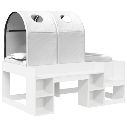 Bed with Tunnel with Shelf 3 pcs White Engineered Wood