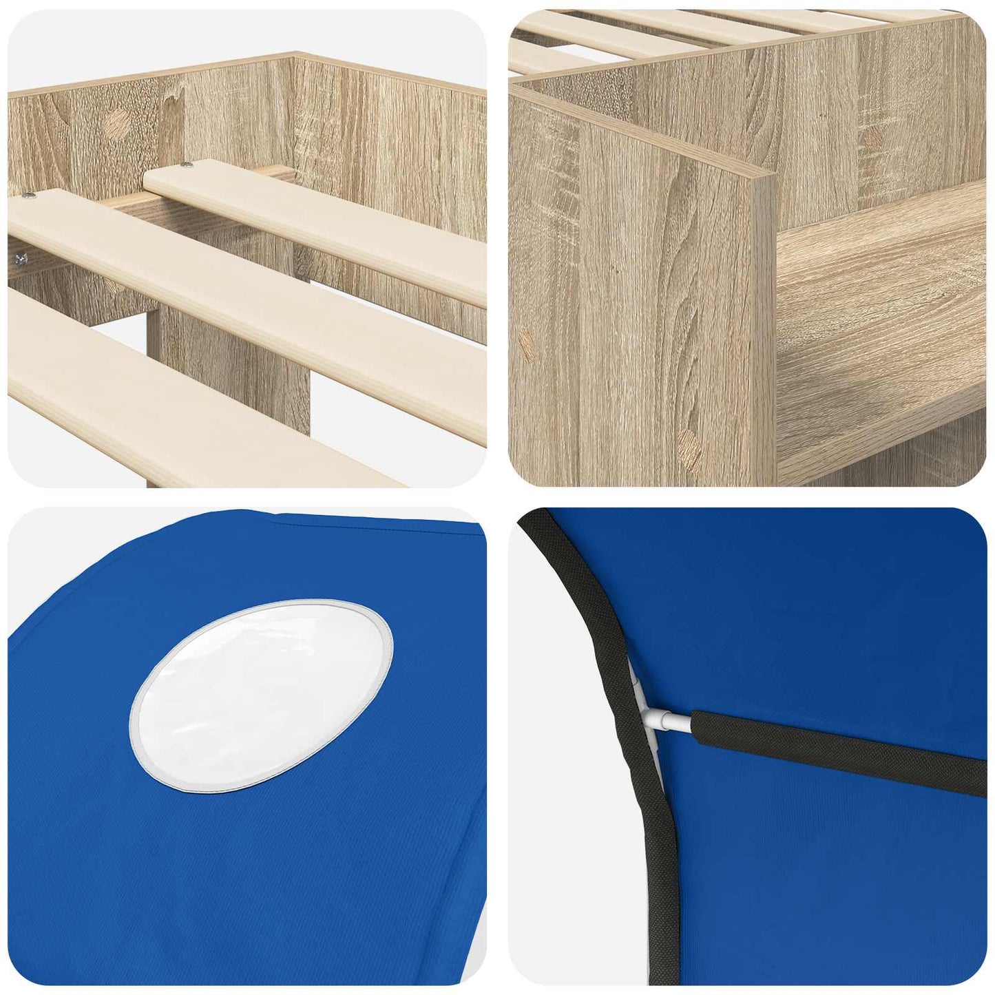 Bed with Tunnel 3 pcs Sonoma Oak and Blue Engineered Wood