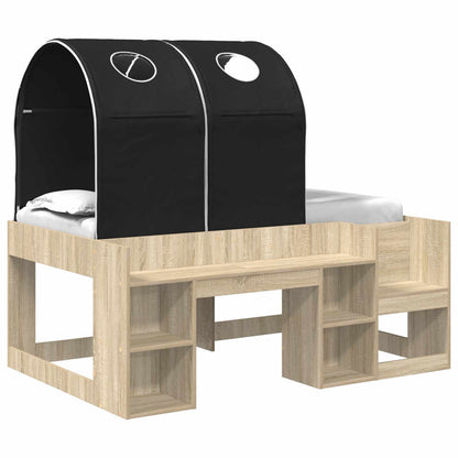 Bed with Tunnel 3 pcs Sonoma Oak and Black Engineered Wood