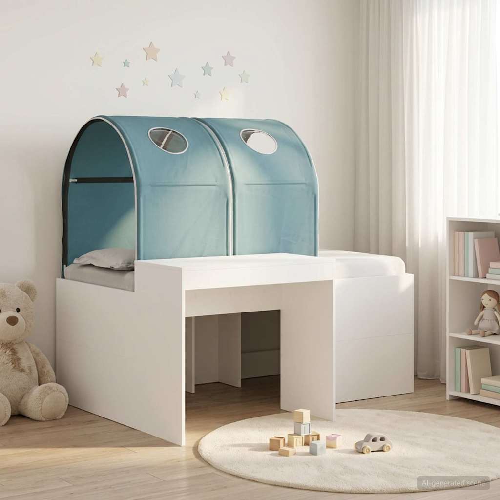 Bed with Tunnel 3 pcs White and Light Blue Engineered Wood
