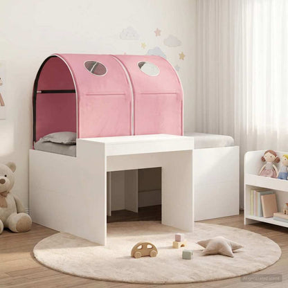 Bed with Tunnel 3 pcs White and Pink Engineered Wood