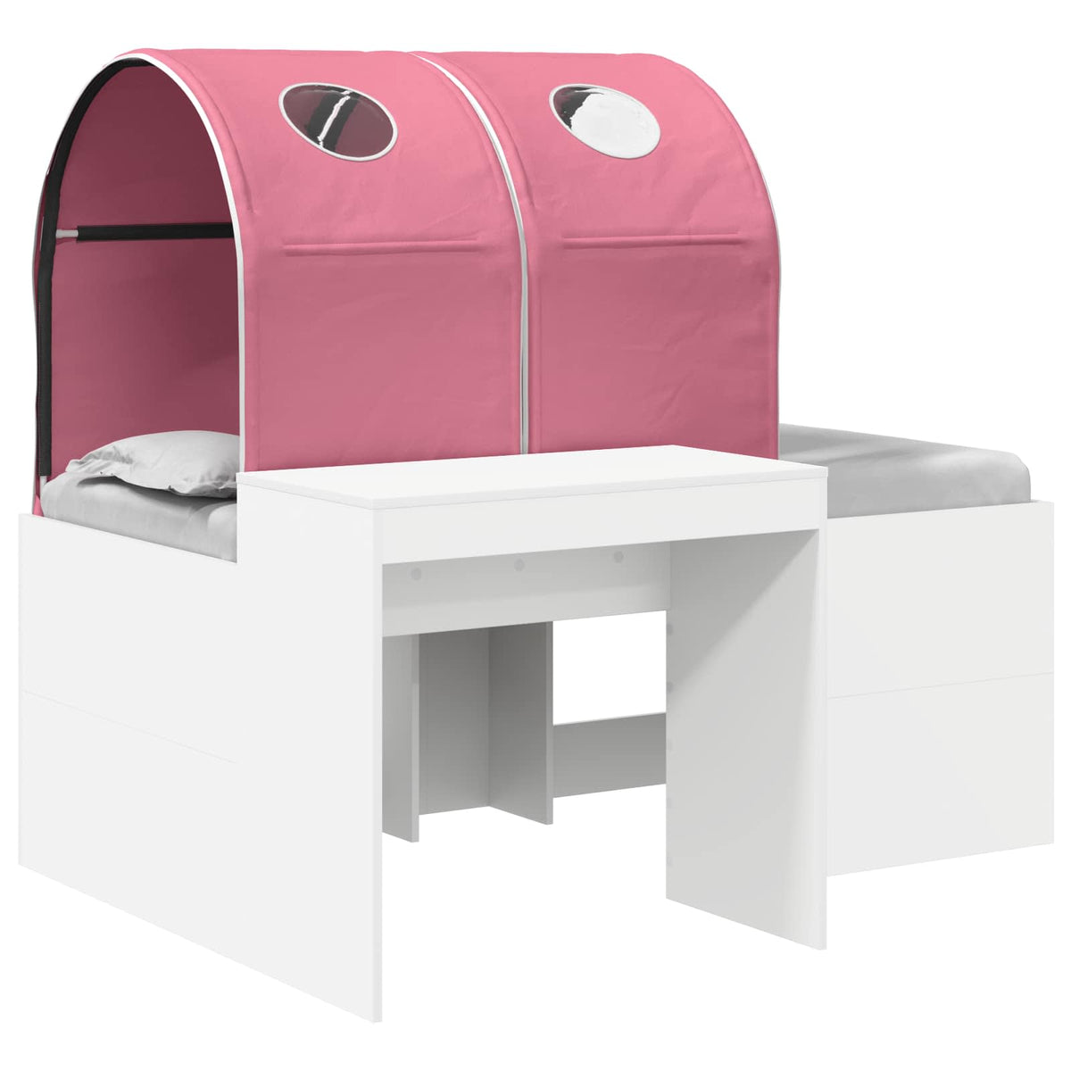 Bed with Tunnel 3 pcs White and Pink Engineered Wood