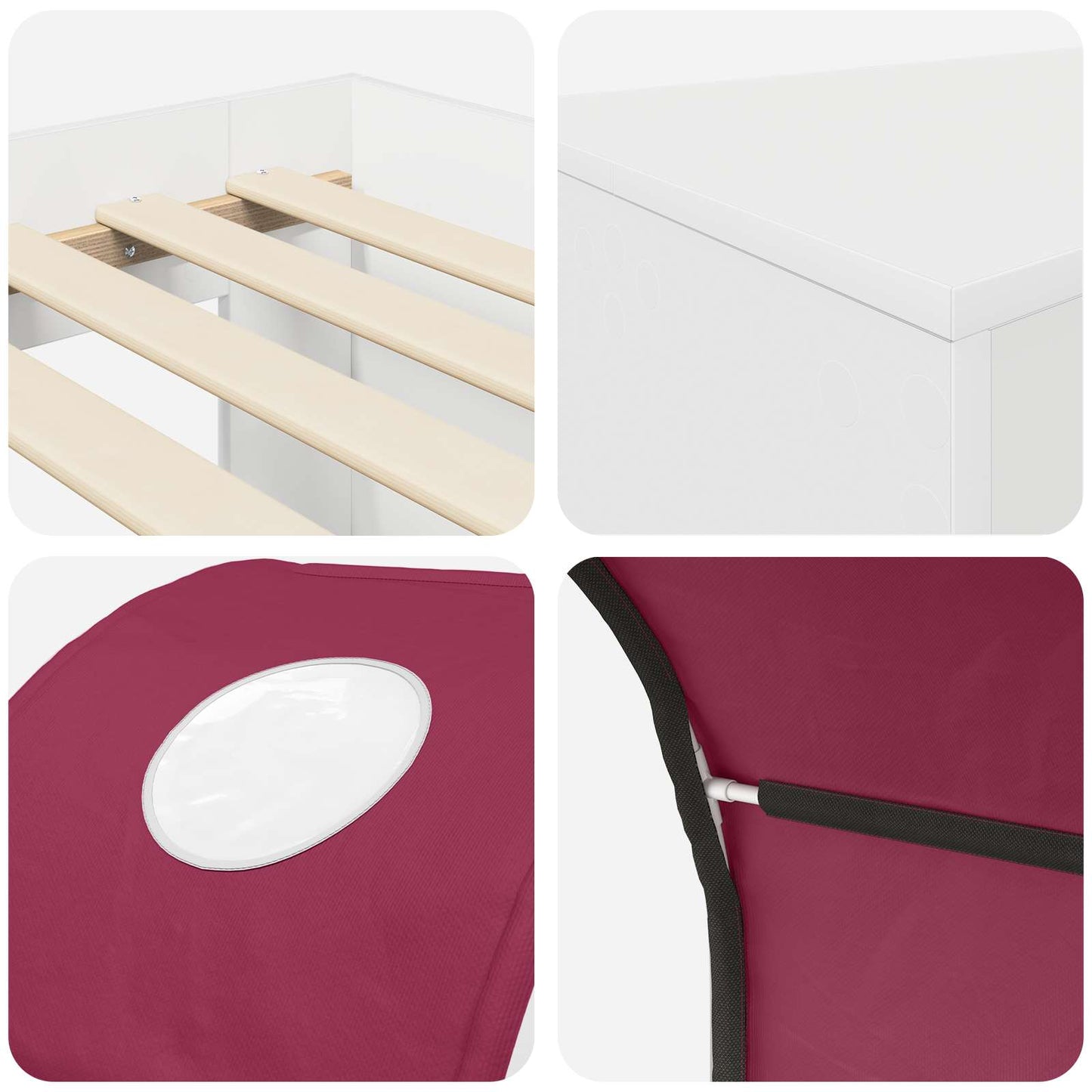 Bed with Tunnel 3 pcs White and Red Engineered Wood