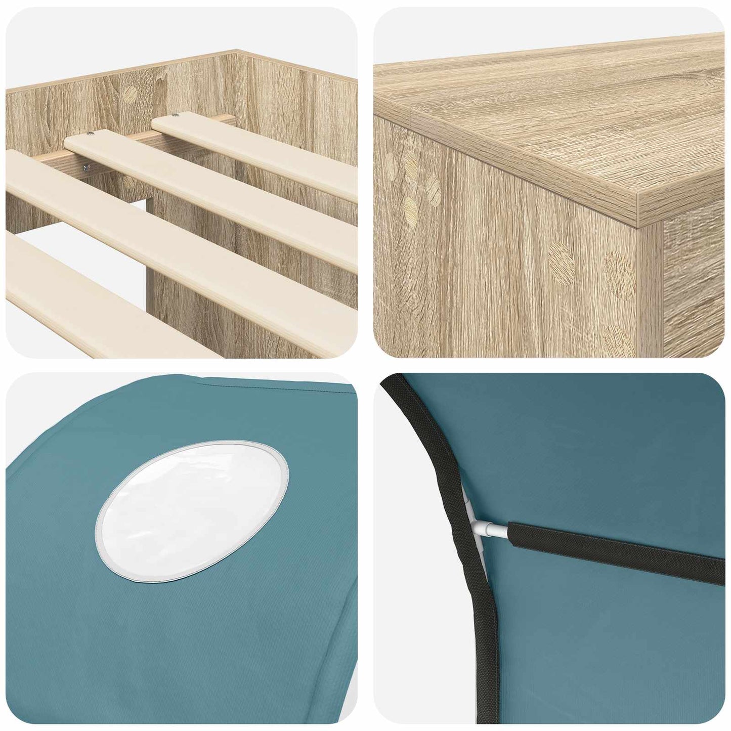 Bed with Tunnel 3 pcs Sonoma Oak and Light Blue Engineered Wood