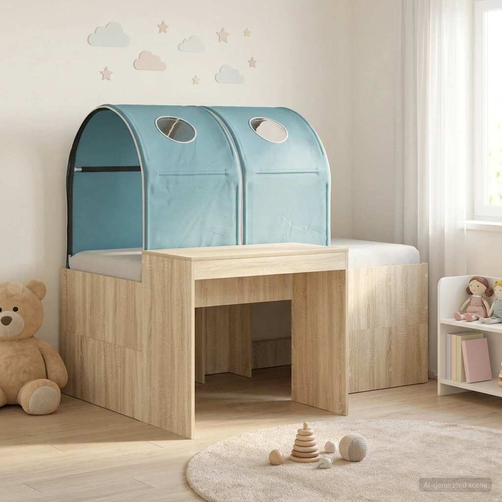 Bed with Tunnel 3 pcs Sonoma Oak and Light Blue Engineered Wood