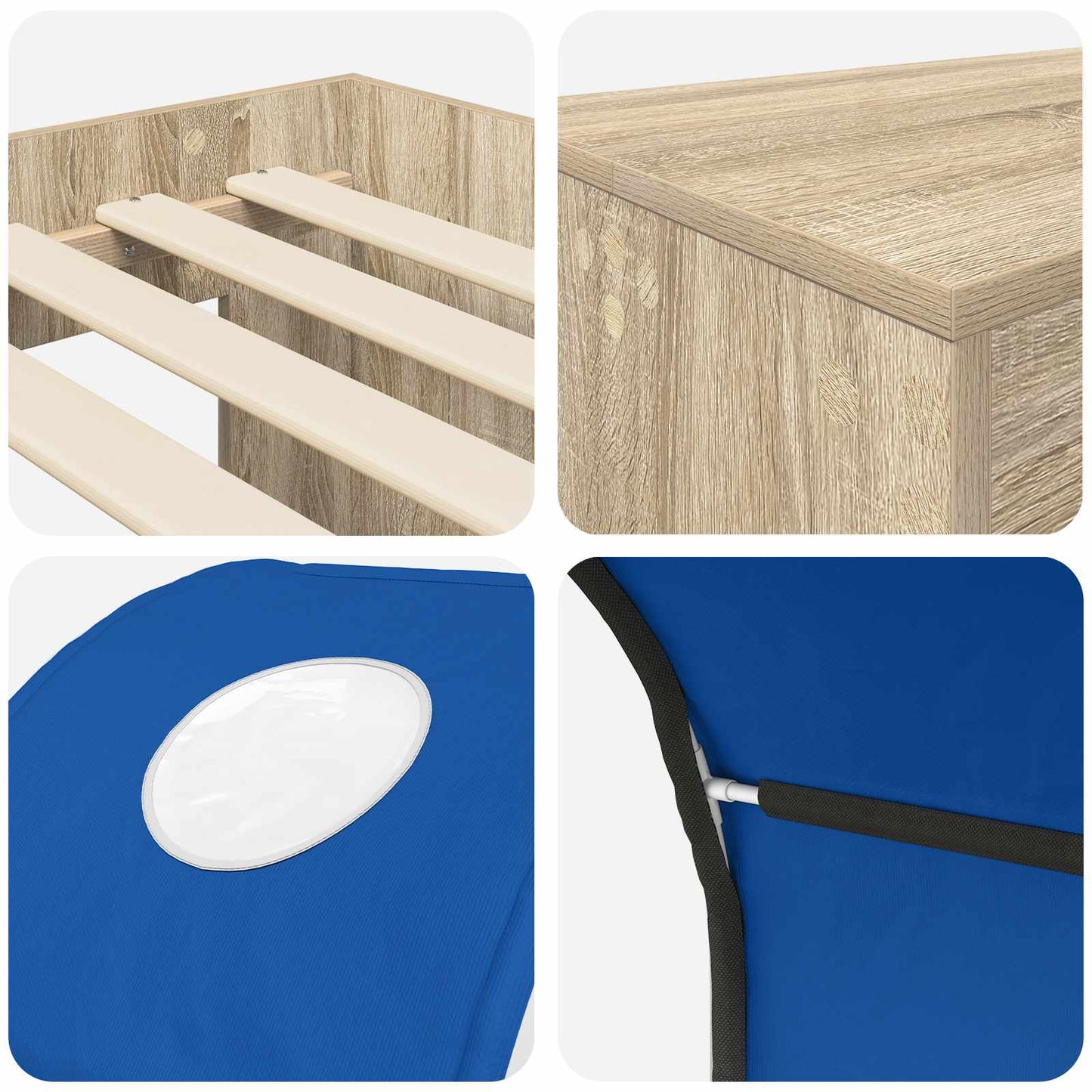 Bed with Tunnel 3 pcs Sonoma Oak and Blue Engineered Wood