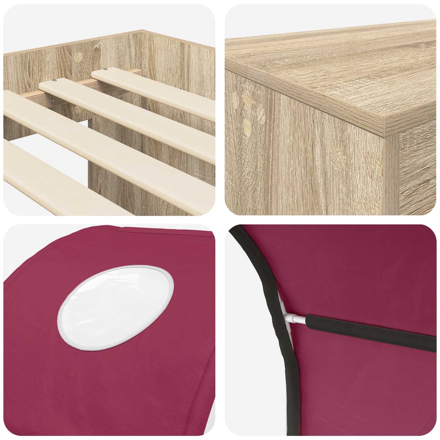 Bed with Tunnel 3 pcs Sonoma Oak and Red Engineered Wood