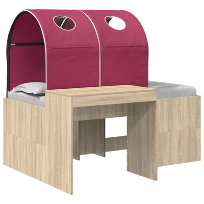 Bed with Tunnel 3 pcs Sonoma Oak and Red Engineered Wood