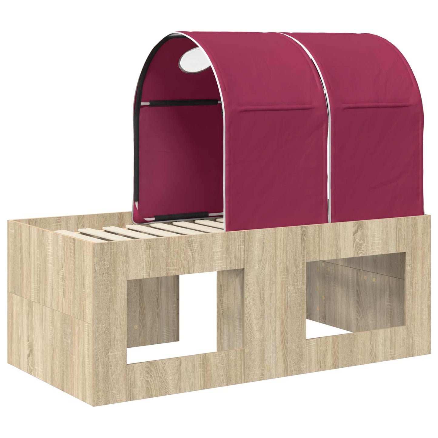 Bed with Tunnel 3 pcs Sonoma Oak and Red Engineered Wood