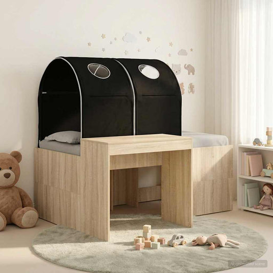 Bed with Tunnel 3 pcs Artisian Oak and Black Engineered Wood
