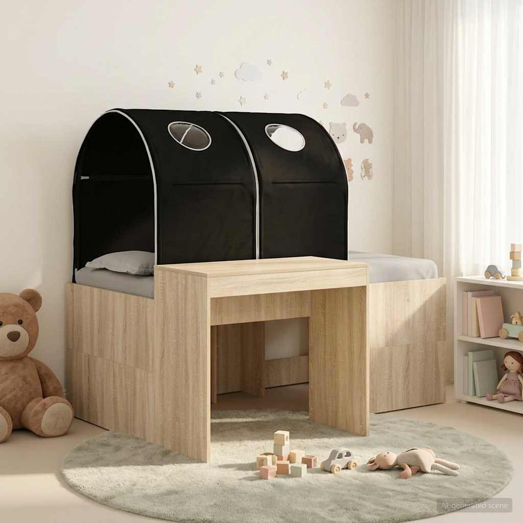 Bed with Tunnel 3 pcs Sonoma Oak and Black Engineered Wood