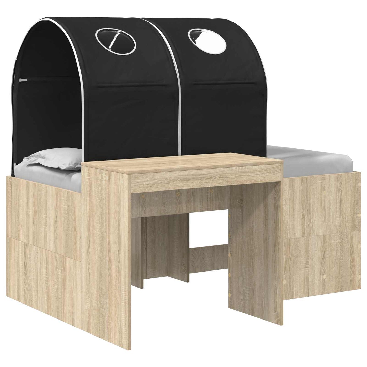 Bed with Tunnel 3 pcs Sonoma Oak and Black Engineered Wood