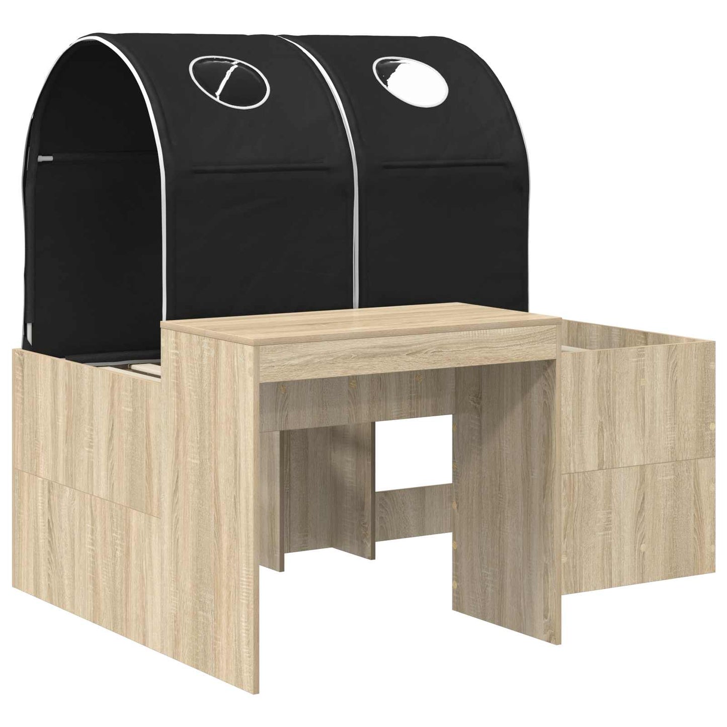 Bed with Tunnel 3 pcs Sonoma Oak and Black Engineered Wood