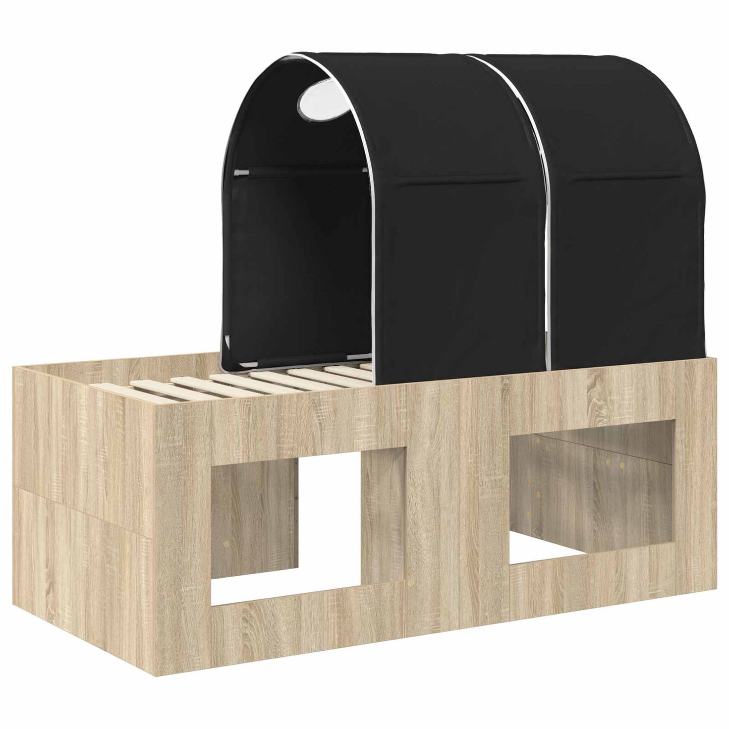 Bed with Tunnel 3 pcs Sonoma Oak and Black Engineered Wood