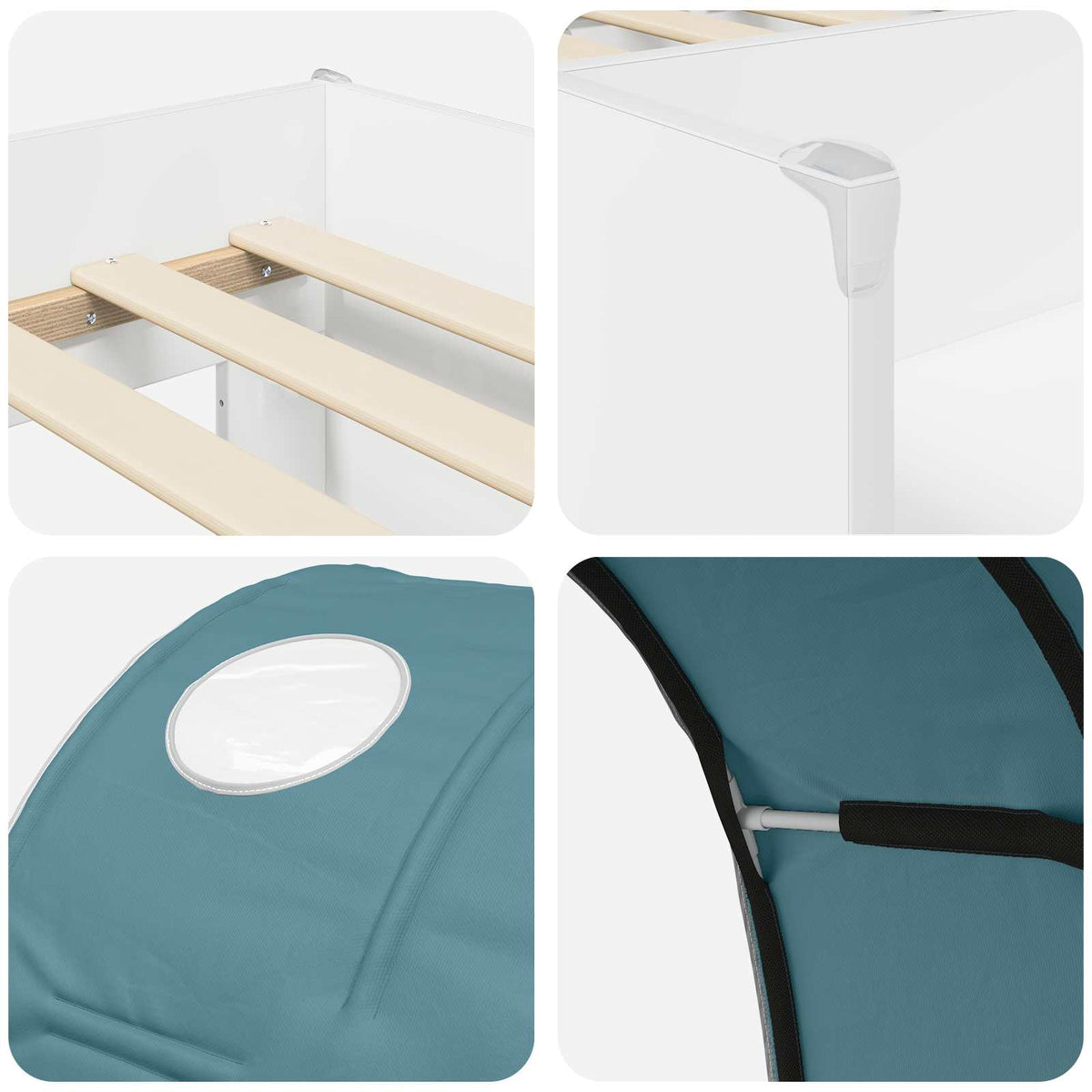 Kids'High Bed Frame with Tunnel 3 pcs White and Light Blue