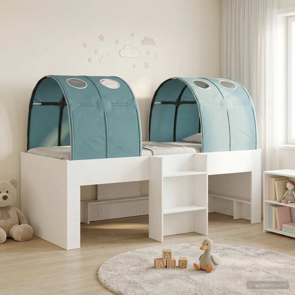 Kids'High Bed Frame with Tunnel 3 pcs White and Light Blue