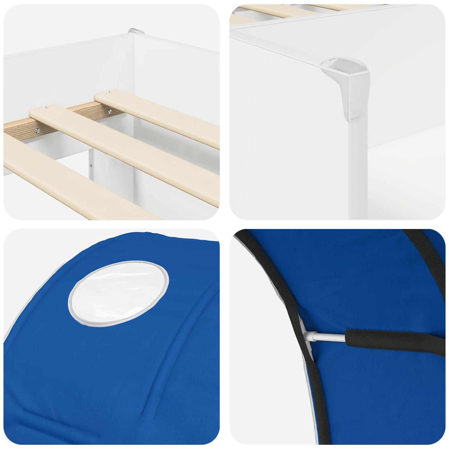 Kids'High Bed Frame with Tunnel 3 pcs White and Blue