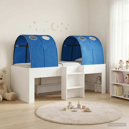 Kids'High Bed Frame with Tunnel 3 pcs White and Blue