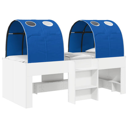 Kids'High Bed Frame with Tunnel 3 pcs White and Blue