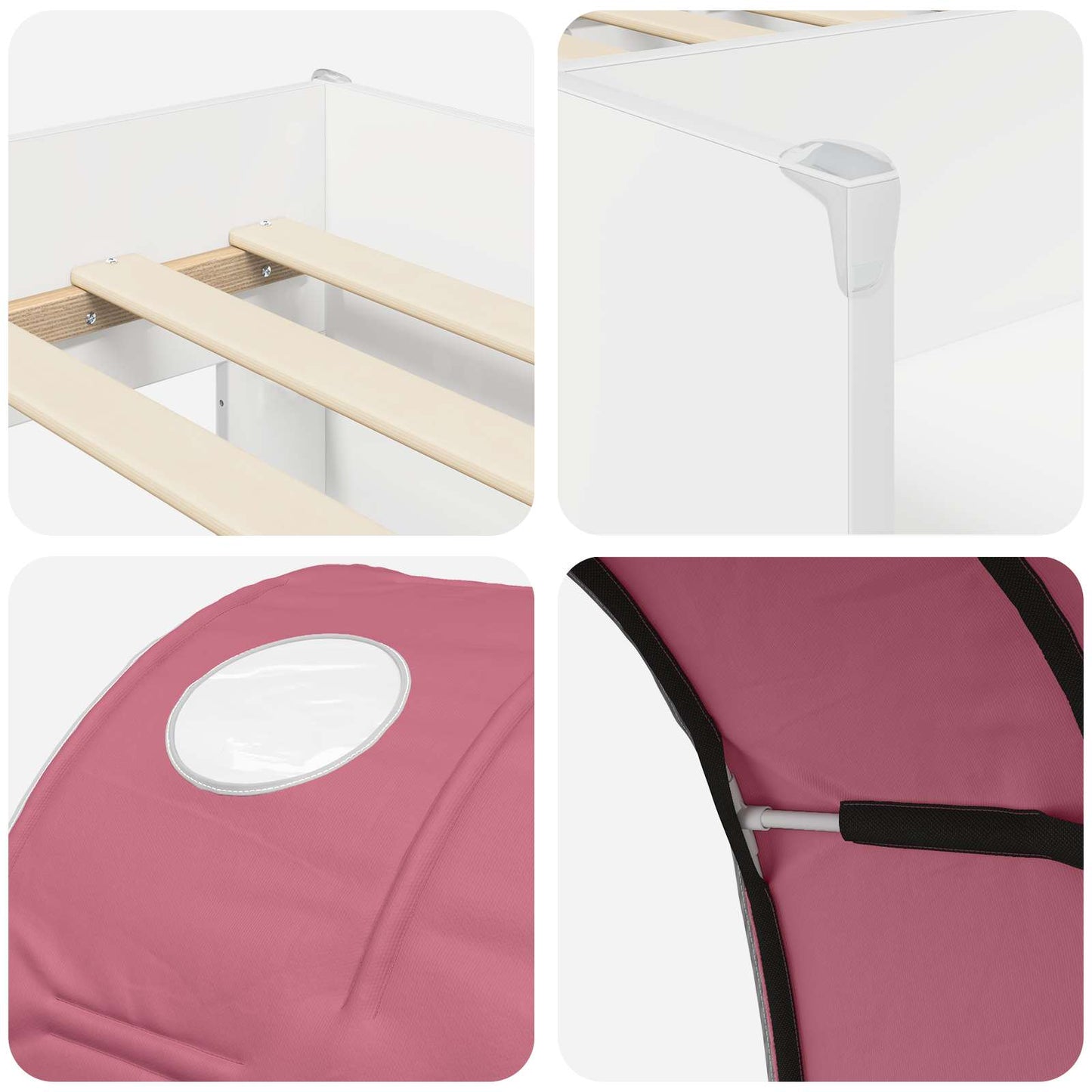 Kids'High Bed Frame with Tunnel 3 pcs White and Pink