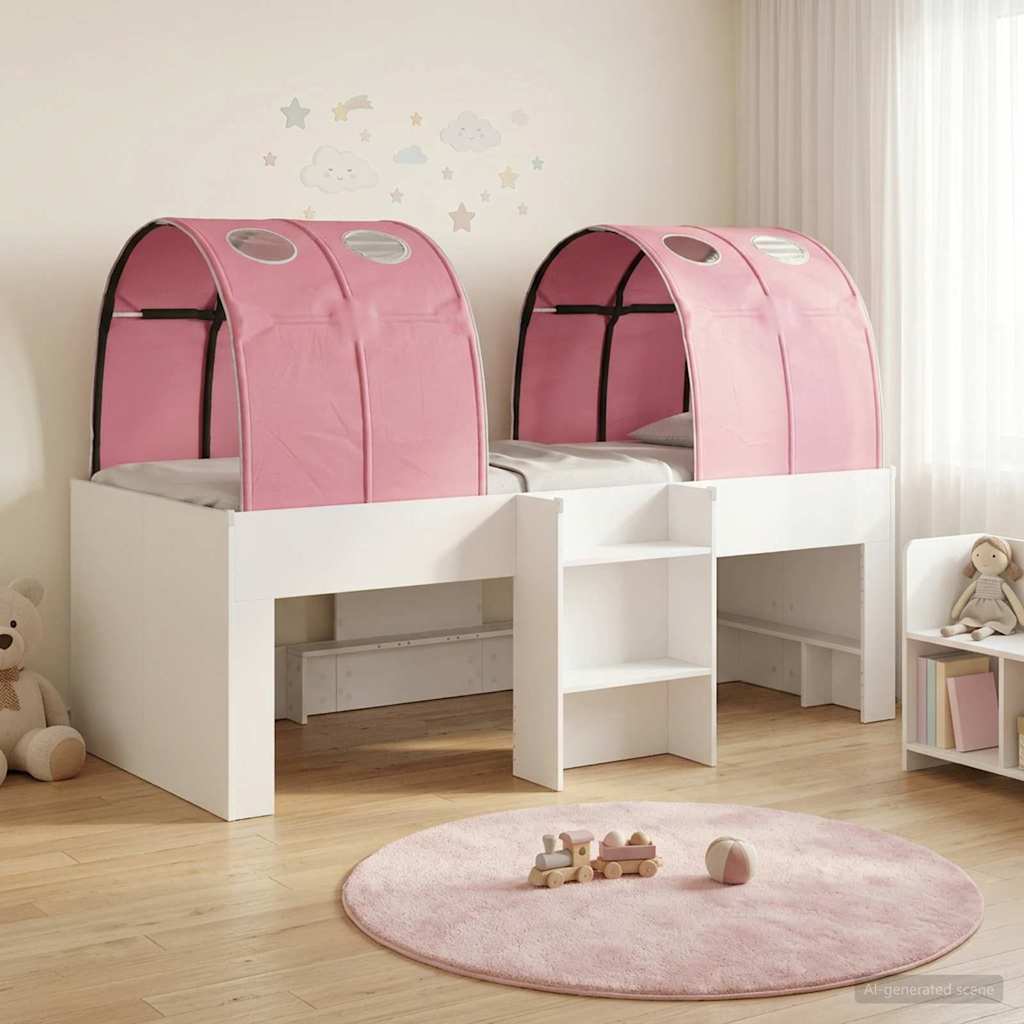 Kids'High Bed Frame with Tunnel 3 pcs White and Pink