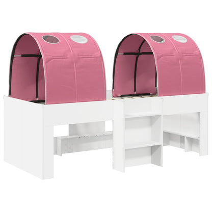Kids'High Bed Frame with Tunnel 3 pcs White and Pink