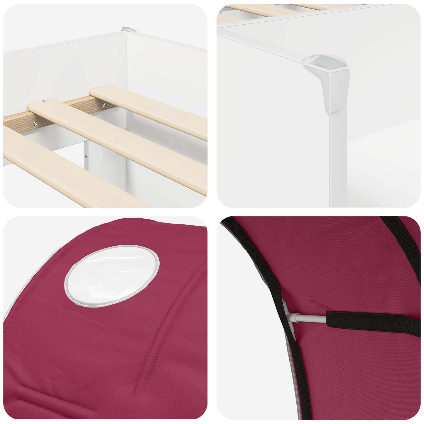 Kids'High Bed Frame with Tunnel 3 pcs White and Red